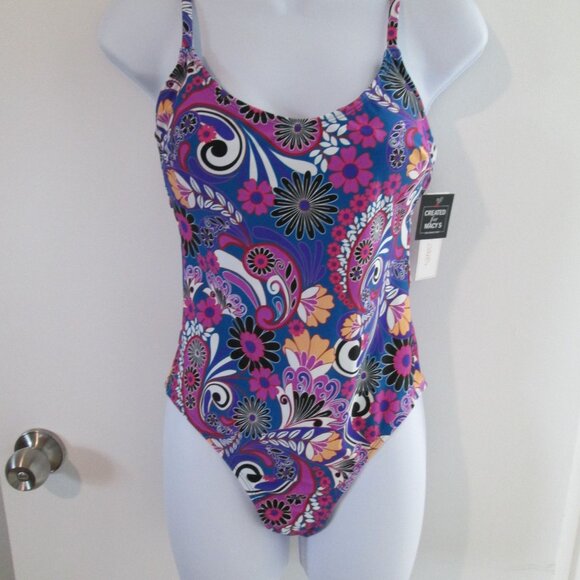 Salt + Cove Swimsuit Retro Hippie Print Scoop Neck One-Piece Sz M - Picture 5 of 12